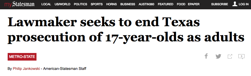 Lawmaker seeks to end Texas prosecution of 17-year-olds as adults