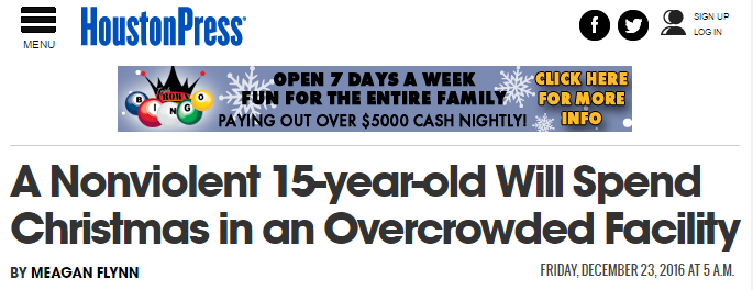 A Nonviolent 15-year-old Will Spend Christmas in an Overcrowded Facility