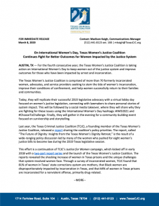 On International Women’s Day, Texas Women’s Justice Coalition Continues Fight for Better Outcomes for Women Impacted by the Justice System