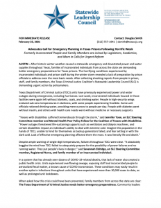 Statewide Leadership Council: Advocates Call for Emergency Planning in Texas Prisons Following Horrific Week [Press Release]