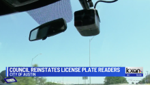 Screengrab of KXAN video with headline "city council reinstates license plate readers"