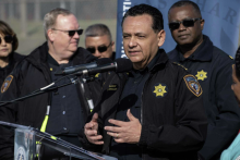 Harris County Sheriff Ed Gonzalez speaks at a press conference during the Gun Buyback campaign at Alexander Deussen Park on February 18, 2023 in Houston, Texas. Go Nakamura for Houston Chronicle